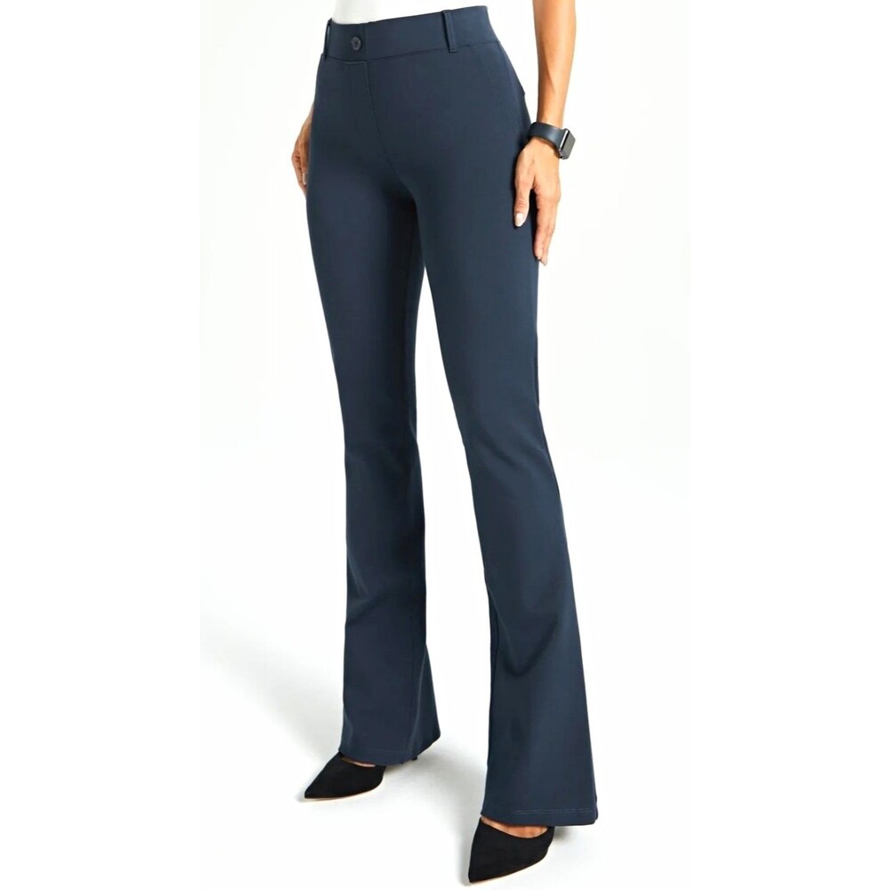 Betabrand Women’s Navy Bootcut Dress Pant Yoga Pants Stretch Pockets Petite PM